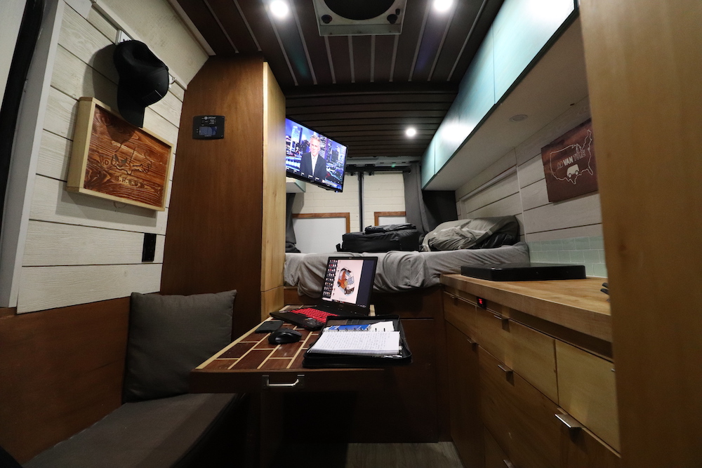 work space in camper van - ghost van
