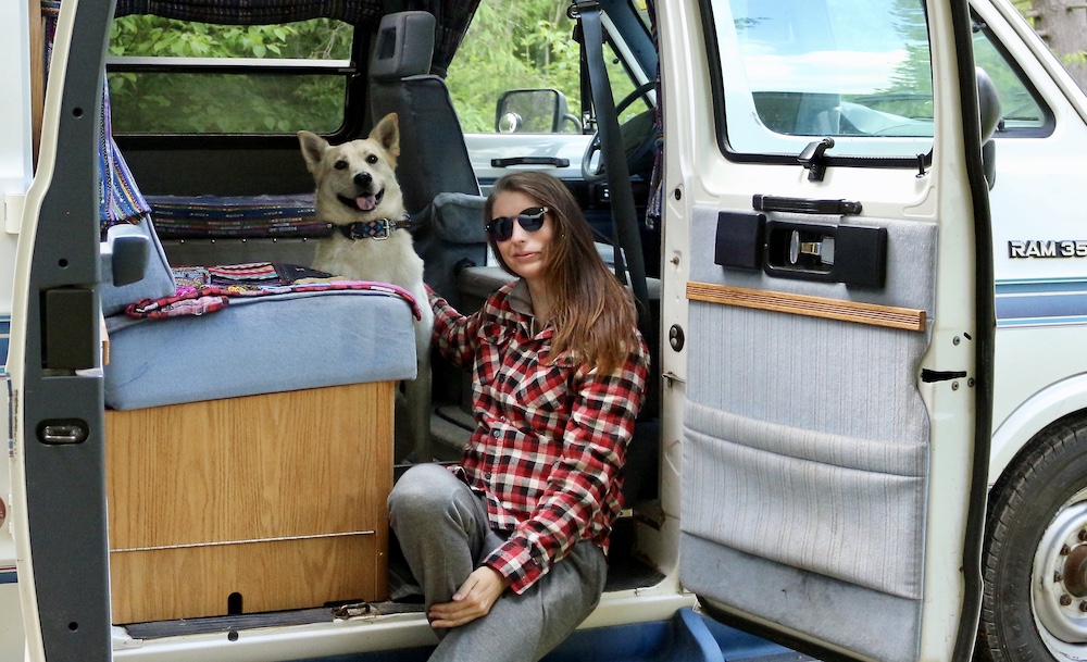 dog and female in dog-friendly van