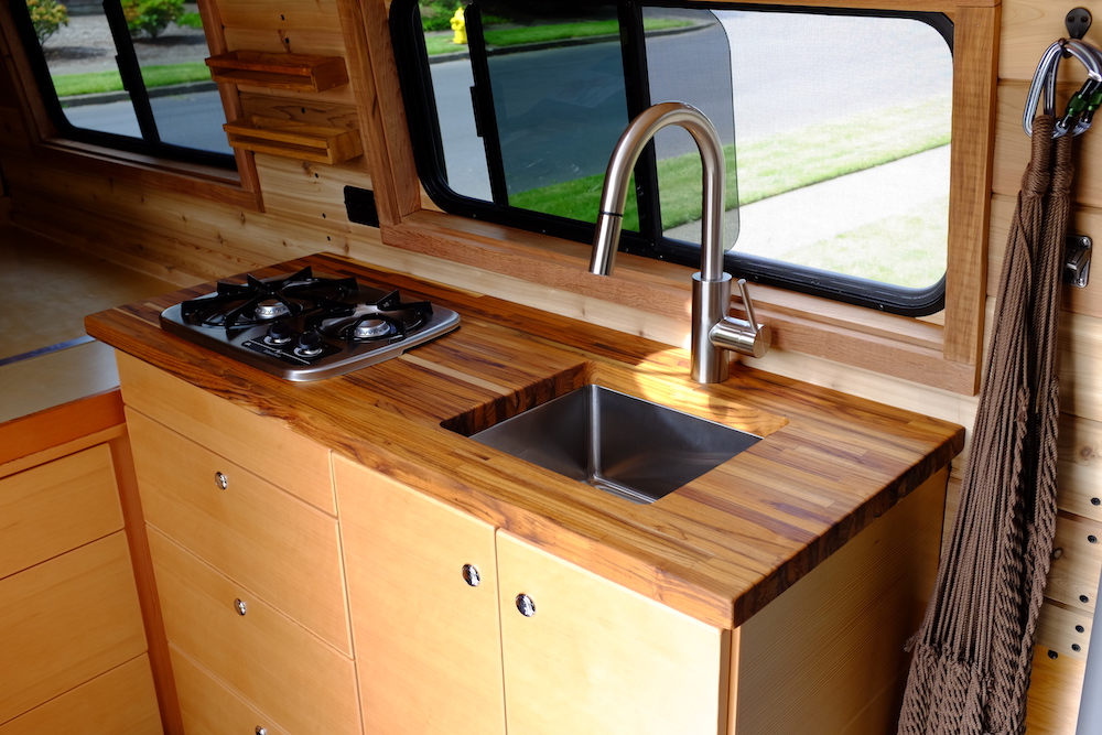 vanlife kitchen sink and stove