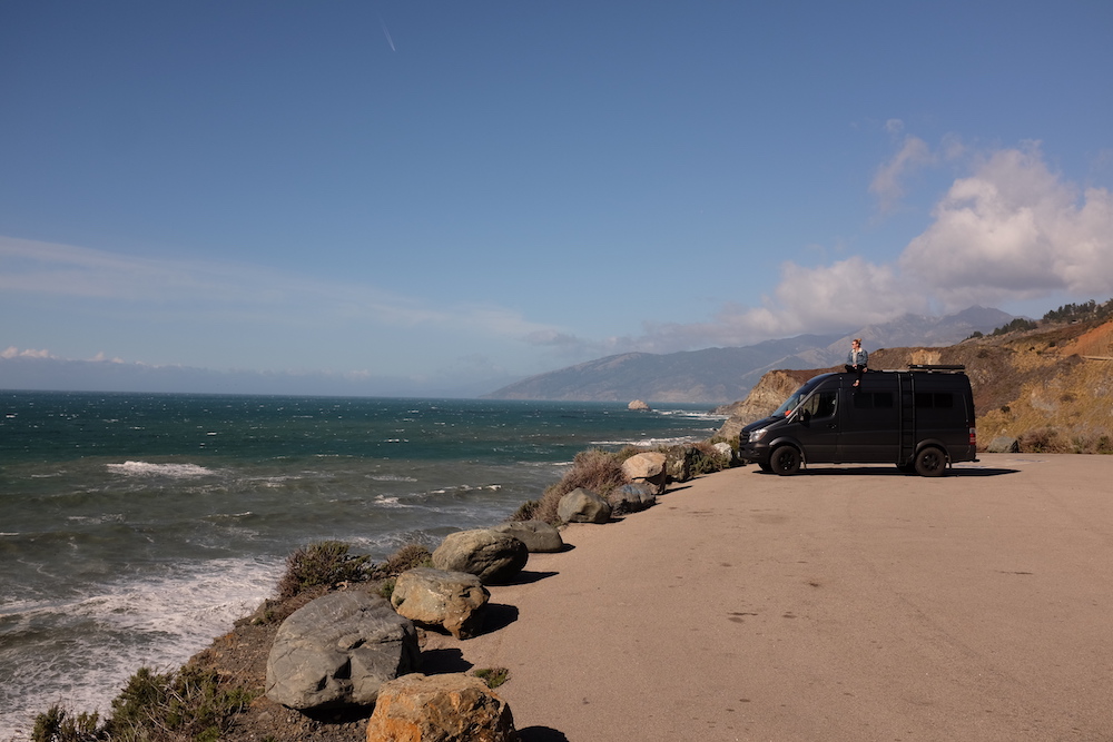 van parked at Big Sur coast - exploring the west coast