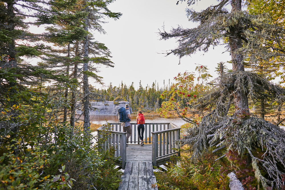 couple hiking to overlook - campervans à louer Québec