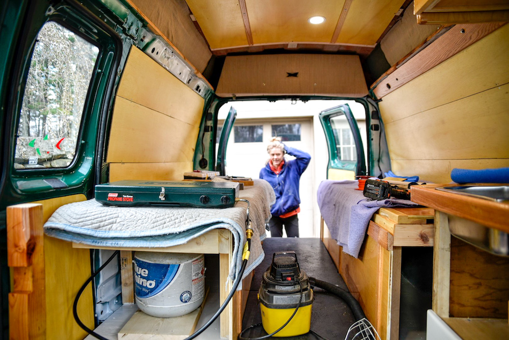 van conversion interior - living full-time van life