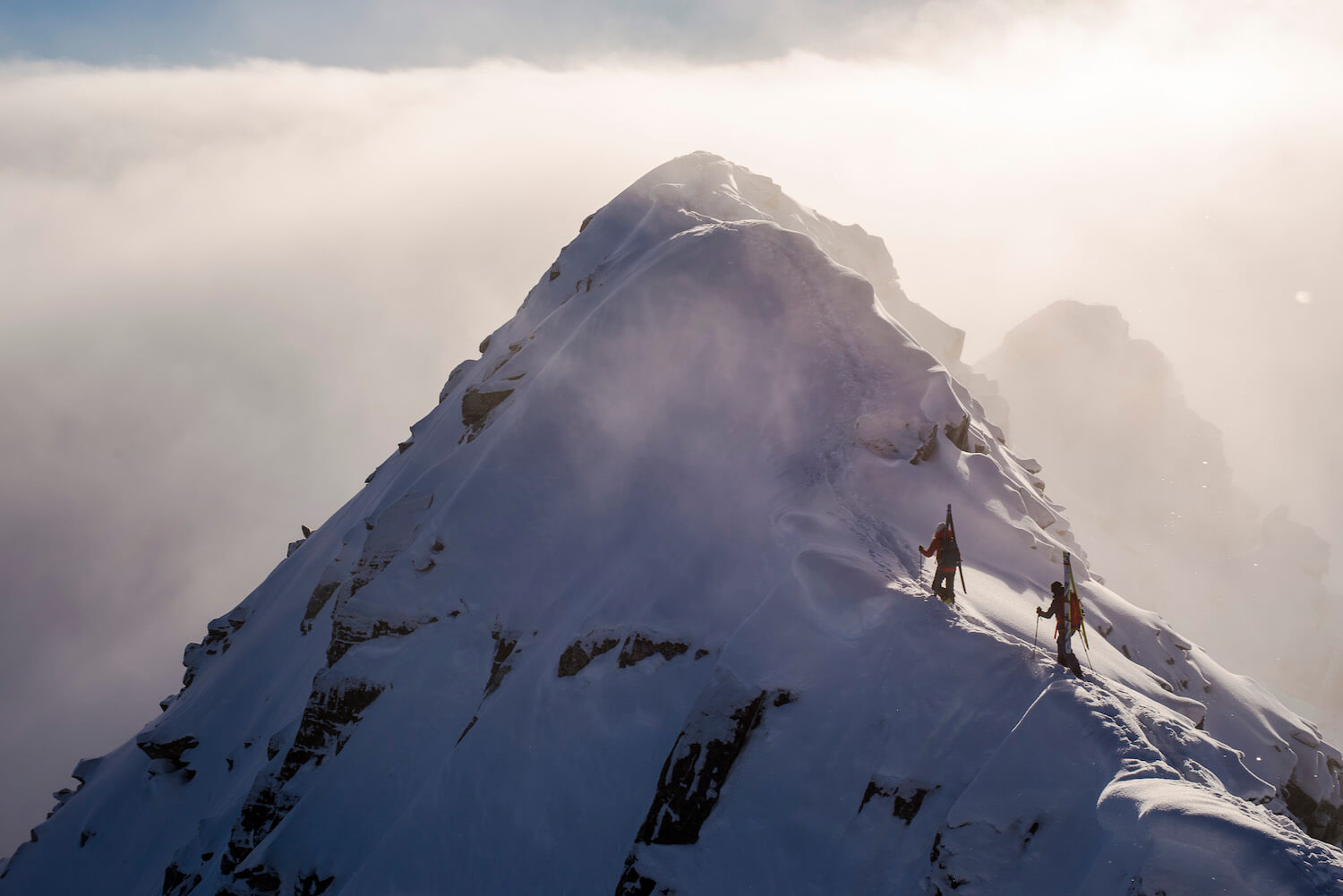 sommets enneigés et skieurs - protect our winters