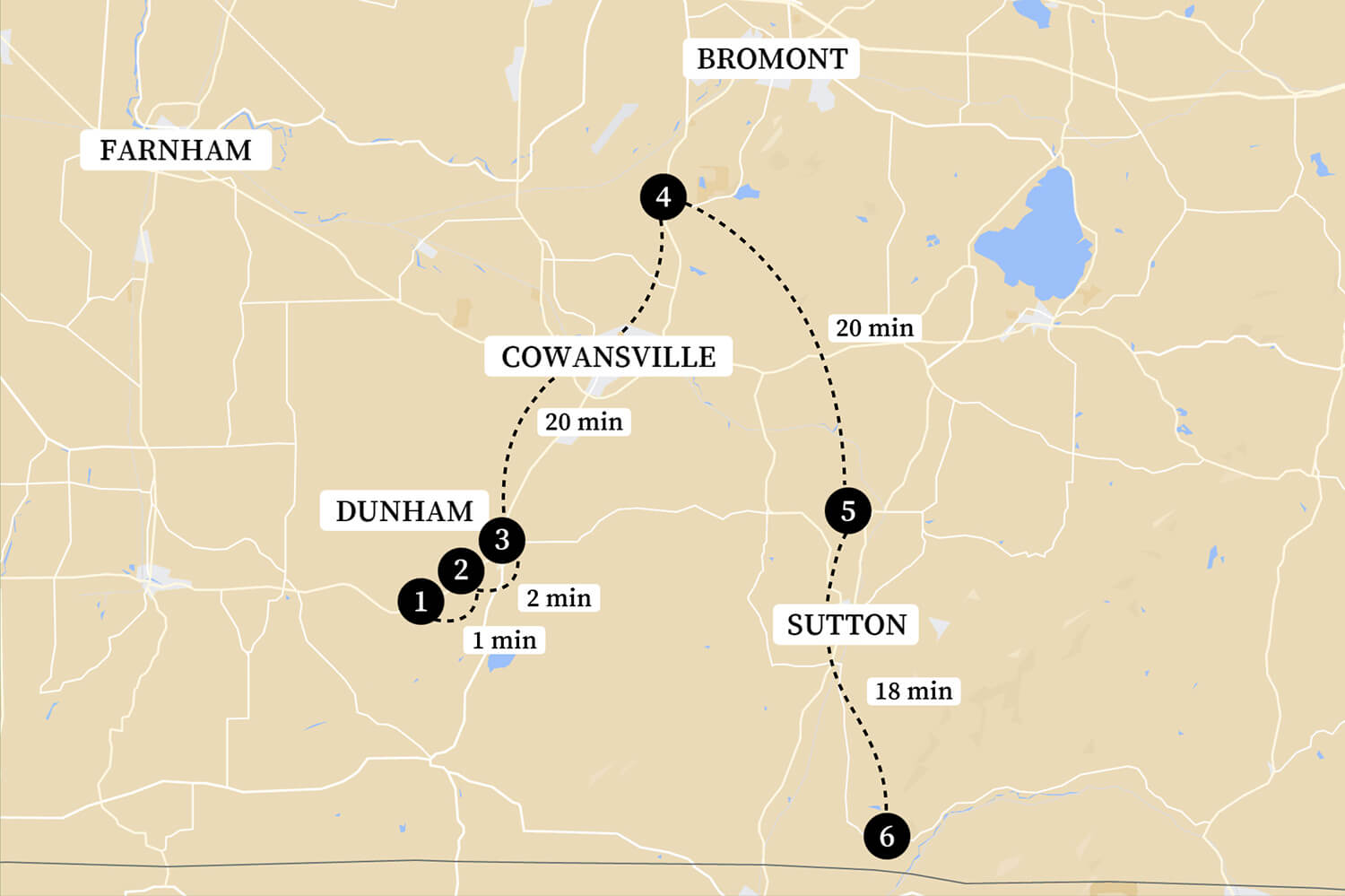 Map de la route des vins Brome-Missisquoi